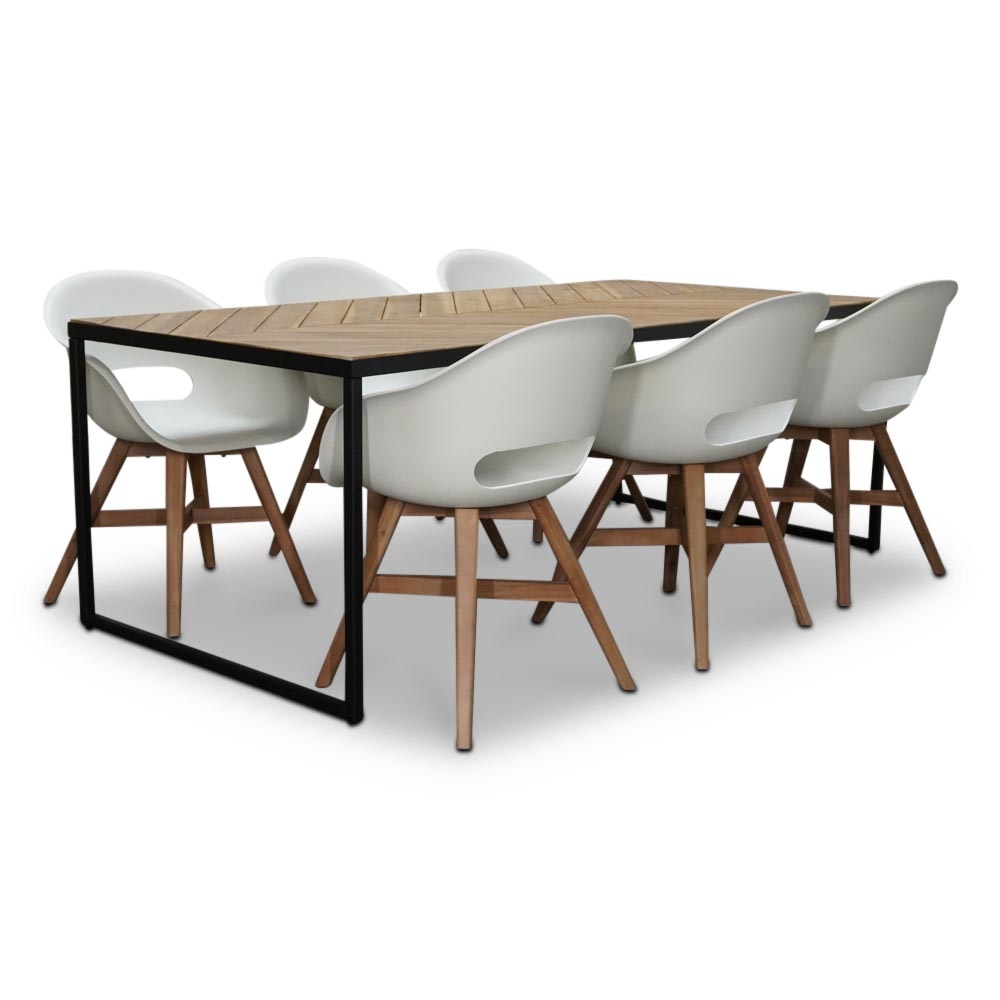 Kampa/Karlstad wit dining tuinset 7-delig | hardhout + staal | 210cm