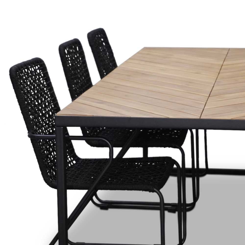 Kampa/Mendes zwart dining tuinset 7-delig | hardhout + staal | 210cm