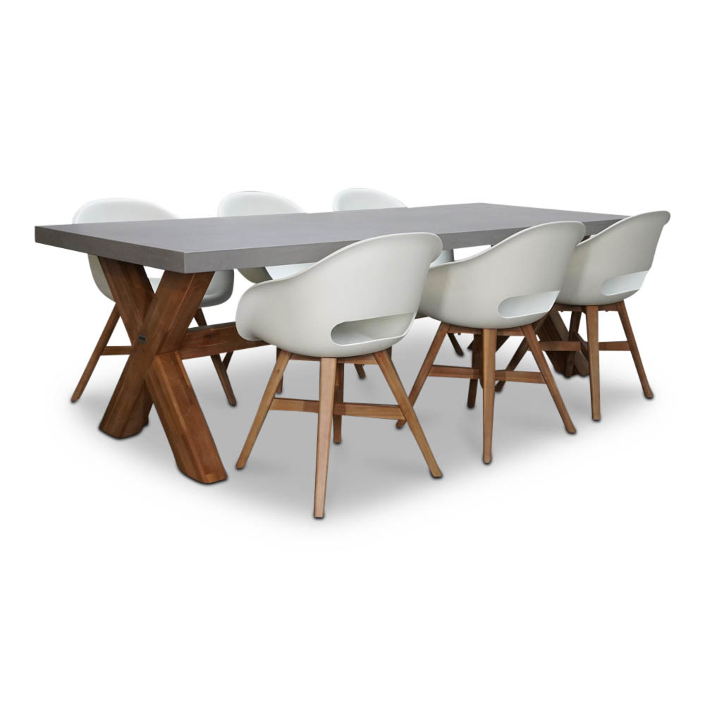 Norwich/Karlstad wit dining tuinset | 6 personen | betonlook + kunststof | 250cm afbeelding