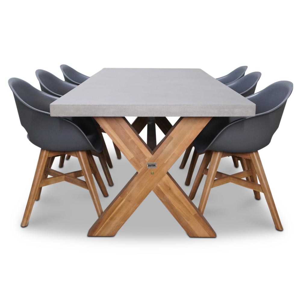 Norwich/Karlstad antraciet dining tuinset 7-delig | betonlook + hardhout | 250cm