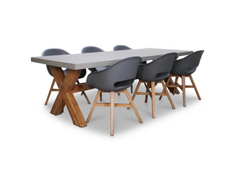 Norwich/Karlstad antraciet dining tuinset | 6 personen | betonlook + hardhout | 250cm