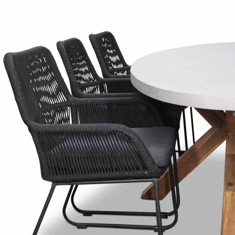 Livorno/Chester zwart dining tuinset 7-delig | betonlook + hardhout | ovaal | 240cm