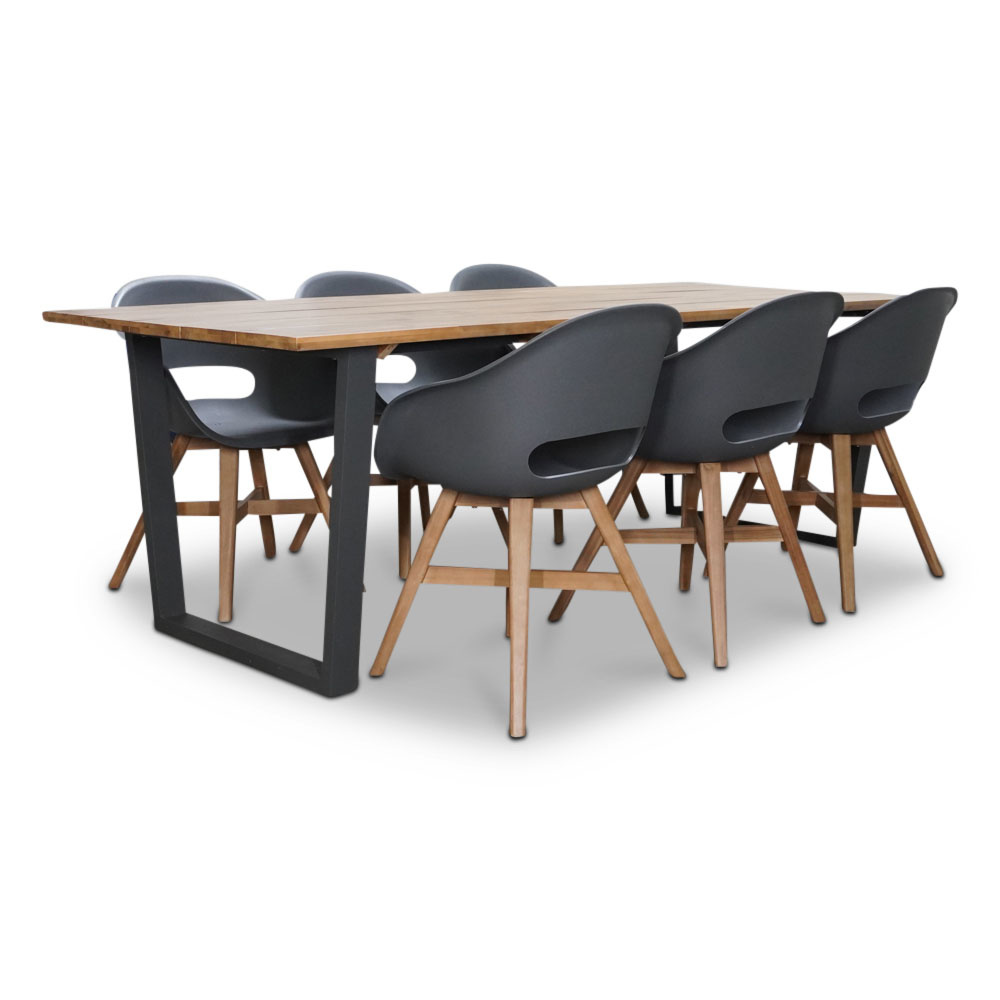 Sunbury/Karlstad antraciet dining tuinset 7-delig | hardhout + aluminium | 240cm