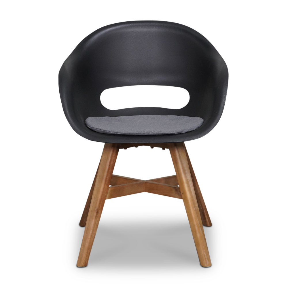 Karlstad dining tuinstoel met kussen | kunststof + hardhout | zwart