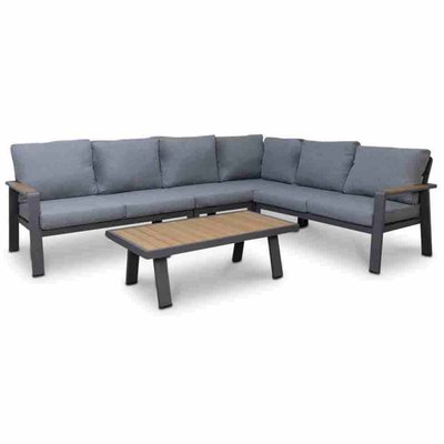 Lola hoek loungeset L-vorm 6 personen | aluminium + polywood | antraciet | 5-delig - 288x220cm