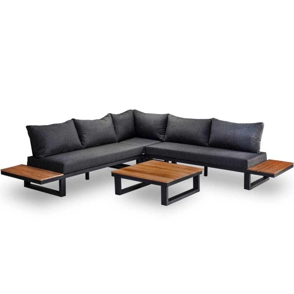 Canyon hoek loungeset 6 personen | aluminium + hardhout | Antraciet/Light Teaklook | 4-delig - 288x288cm