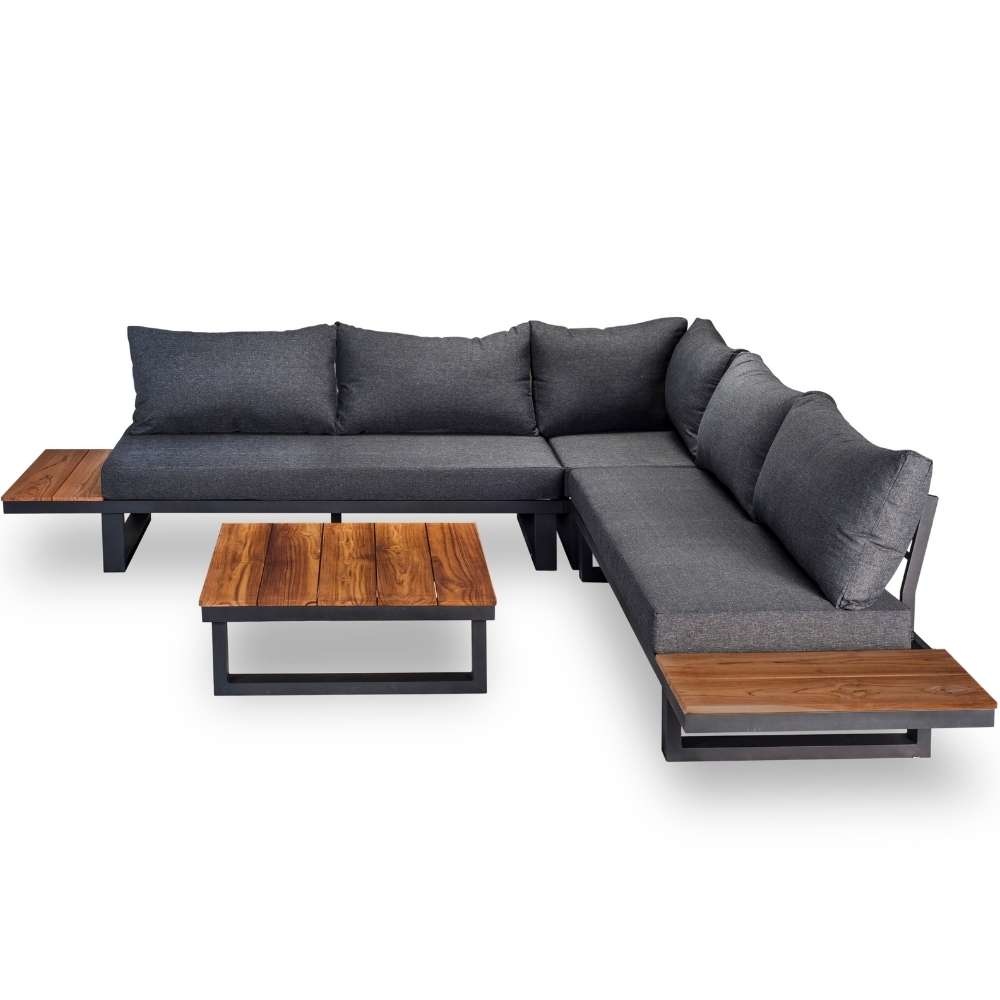 Canyon hoek loungeset 6 personen | aluminium + hardhout | Antraciet/Light Teaklook | 4-delig - 288x288cm