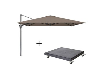 Challenger T¹ zweefparasol - premium doek | 350x350cm met Modena parasolvoet 120kg | Havanna