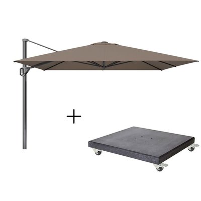 Challenger T¹ zweefparasol - premium doek | 350x350cm met Modena parasolvoet 120kg | Havanna