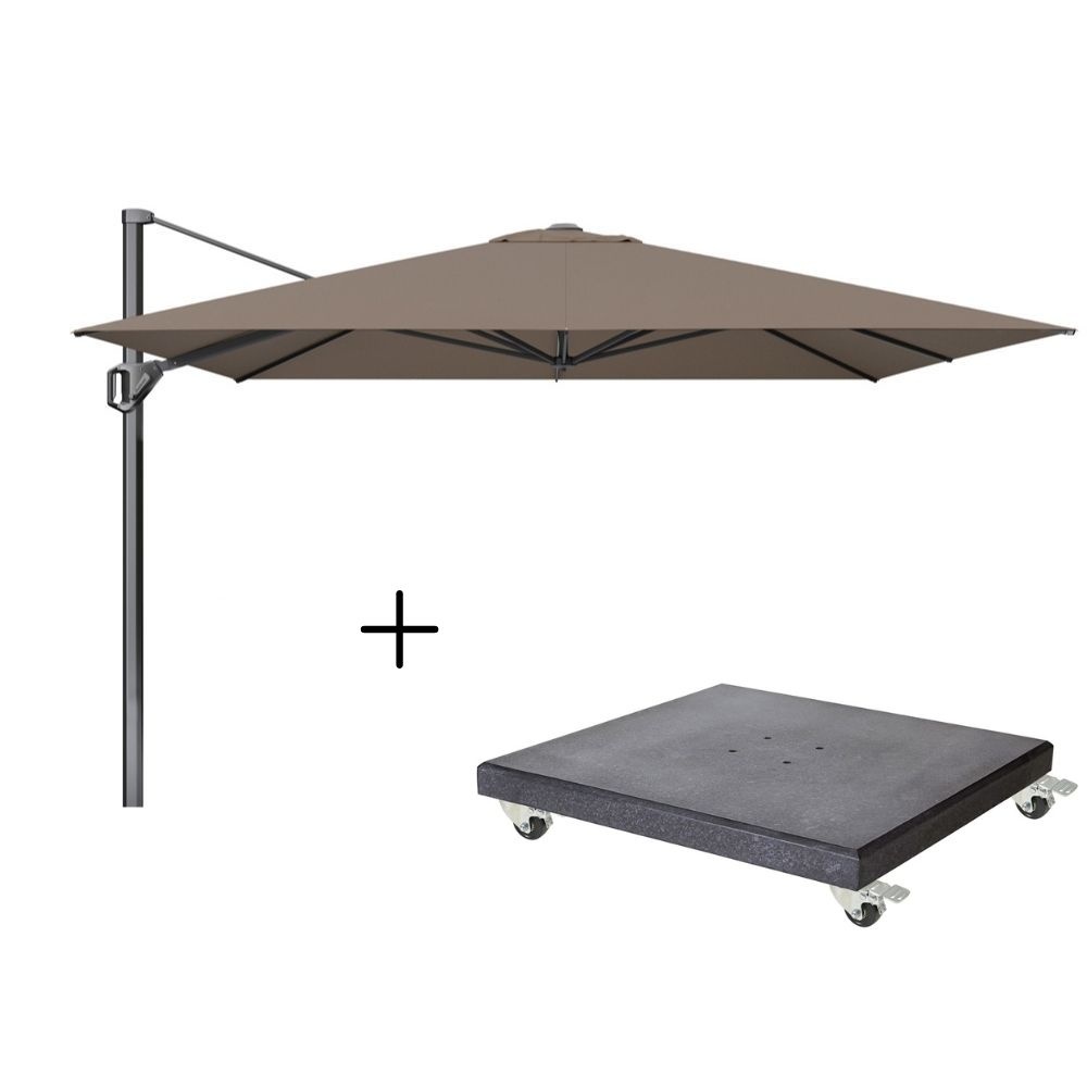 Challenger T¹ zweefparasol - premium doek | 350x350cm met Modena parasolvoet 120kg | Havanna afbeelding