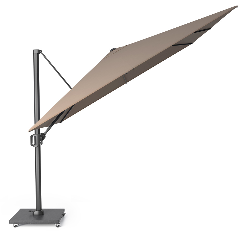 Challenger T¹ zweefparasol - premium doek | 350x350cm met Modena parasolvoet 120kg | Havanna