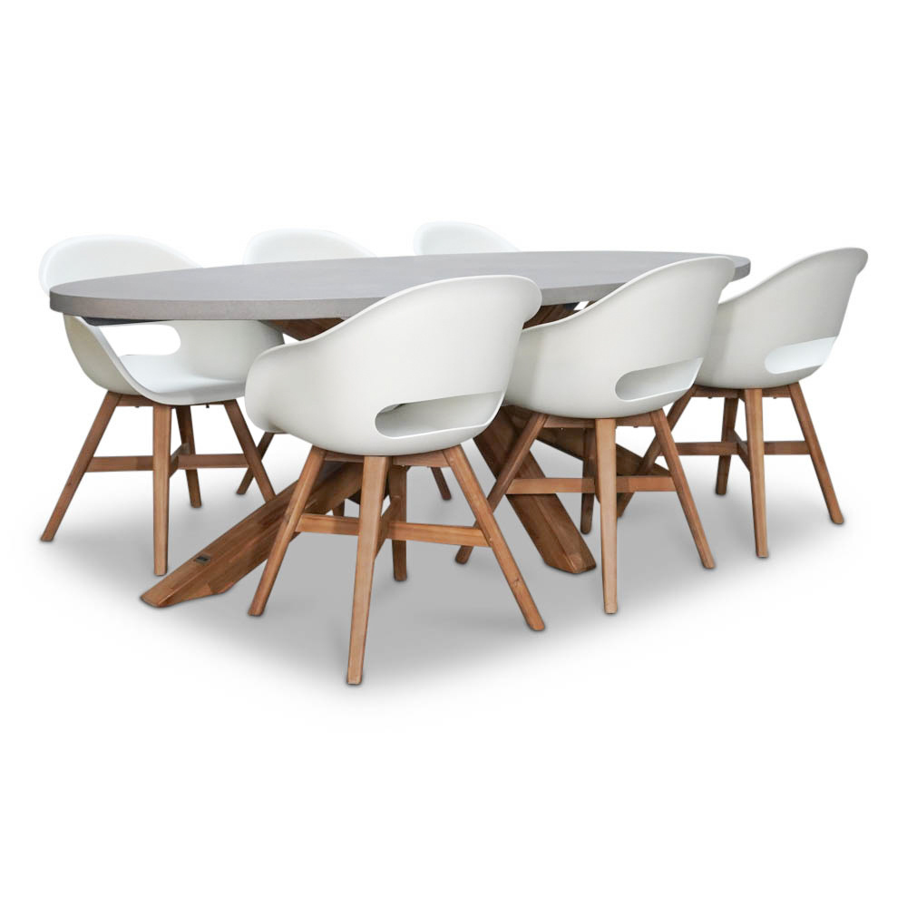 Livorno/Karlstad wit dining tuinset | 6 personen | betonlook + kunststof | 240cm