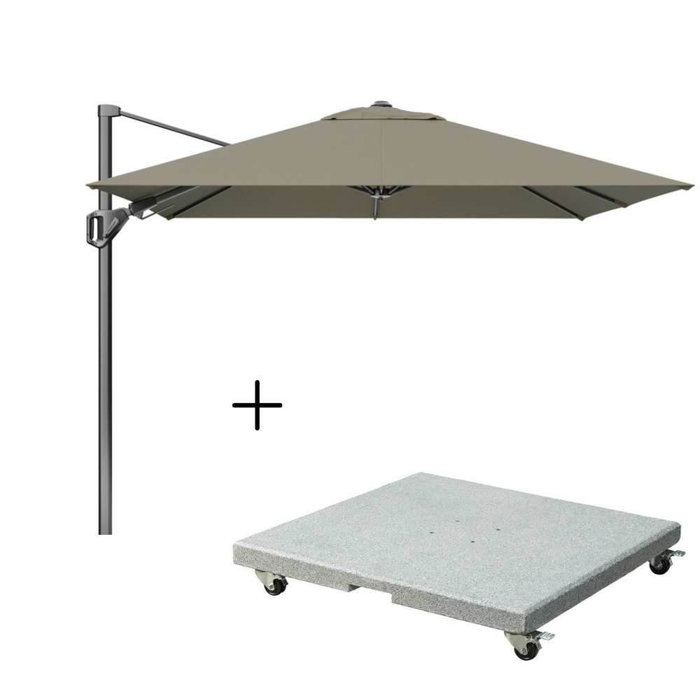 Voyager T² zweefparasol | 270x270cm met Salerno parasolvoet 90kg | taupe afbeelding