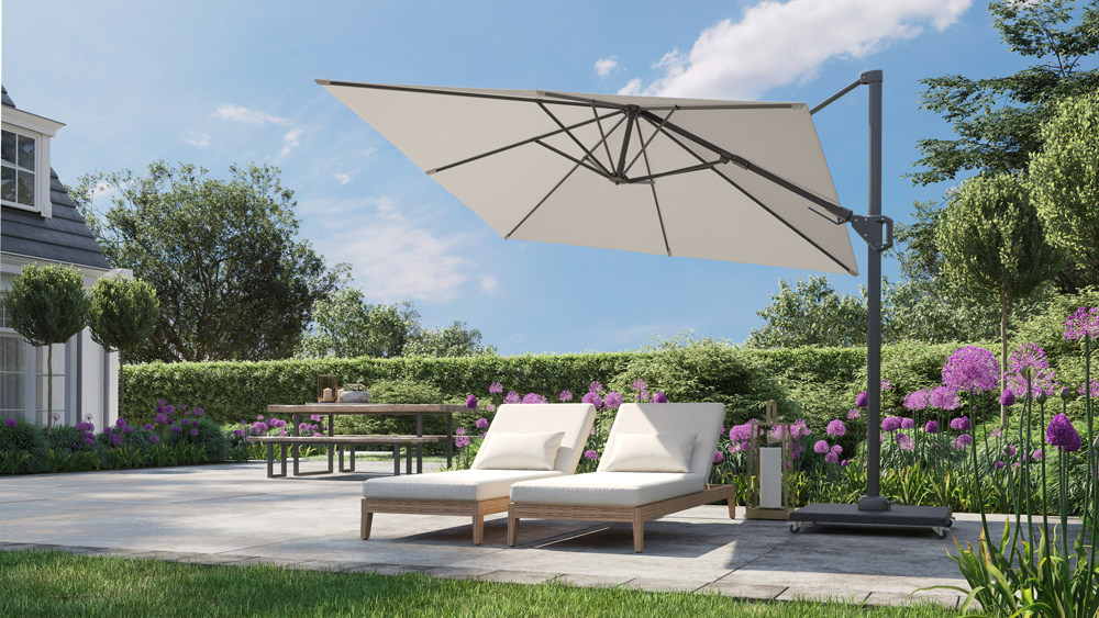 Voyager T² zweefparasol 270x270cm | antraciet + Premium Salerno parasolvoet 90kg