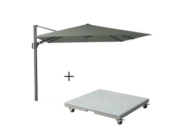 Challenger T² zweefparasol | 300x300cm met Salerno parasolvoet 90kg | olijfgroen
