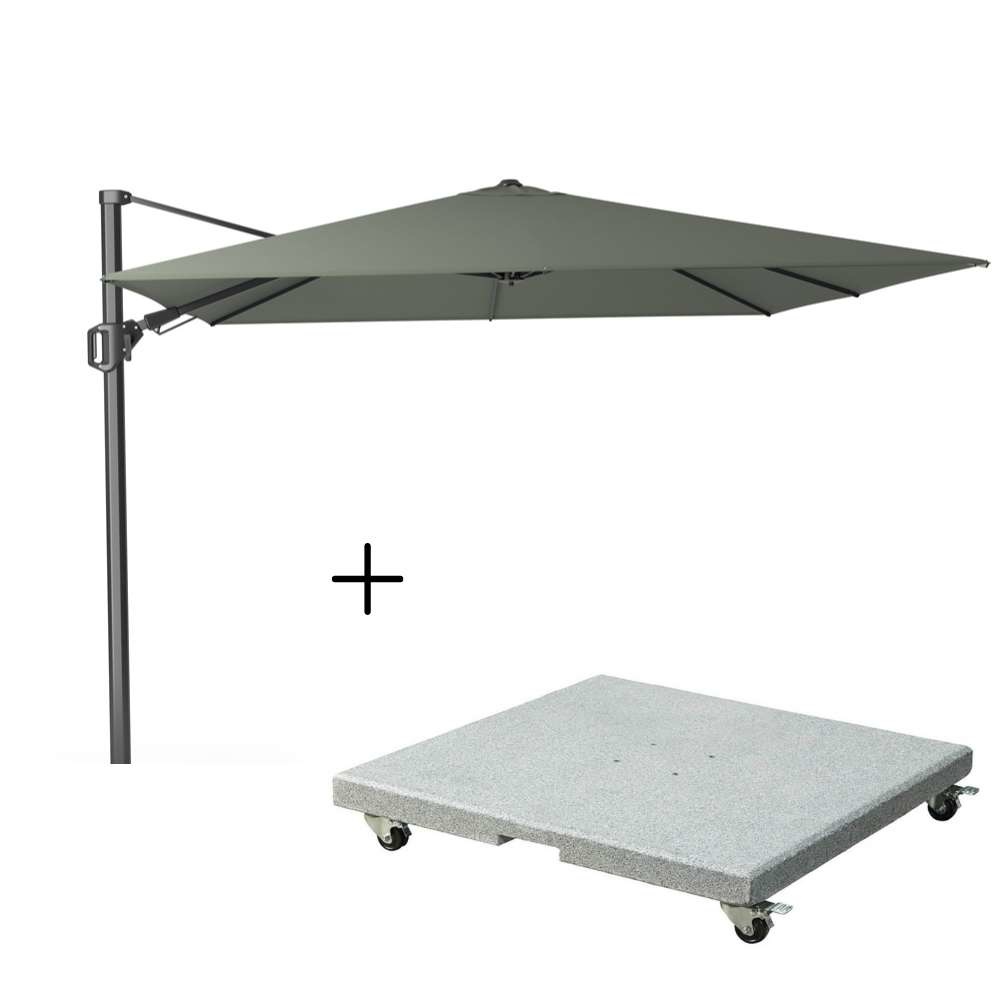 Challenger T² zweefparasol | 300x300cm met Salerno parasolvoet 90kg | olijfgroen afbeelding