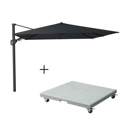Challenger T² zweefparasol - premium doek | 300x300cm met Salerno parasolvoet 90kg | Faded Black