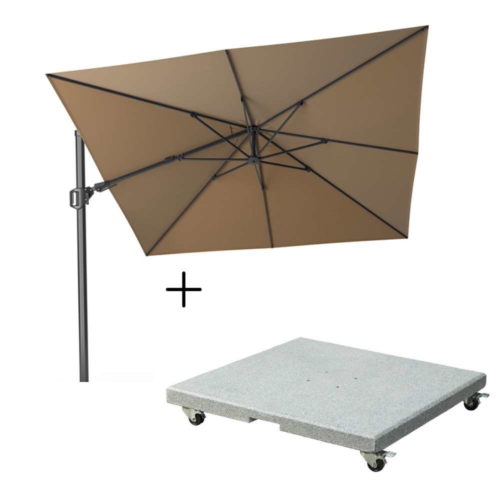 Challenger T² zweefparasol | 300x300cm met Salerno parasolvoet 90kg | taupe