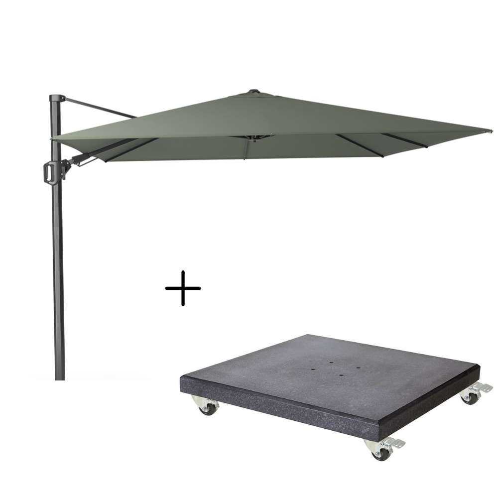 Challenger T² zweefparasol | 300x300cm met Modena parasolvoet 90kg | olijfgroen afbeelding