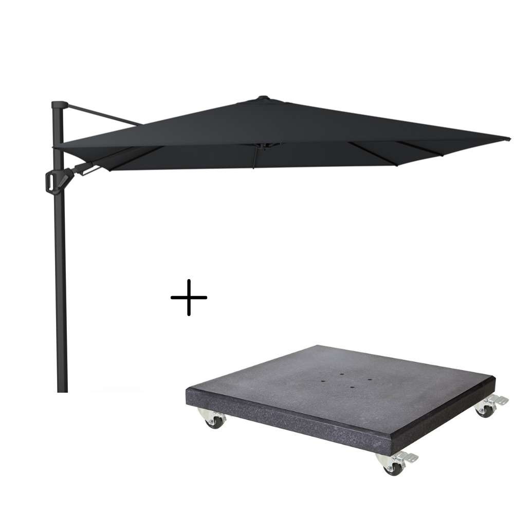 Challenger T² zweefparasol - premium doek | 300x300cm met Modena parasolvoet 90kg | Faded Black