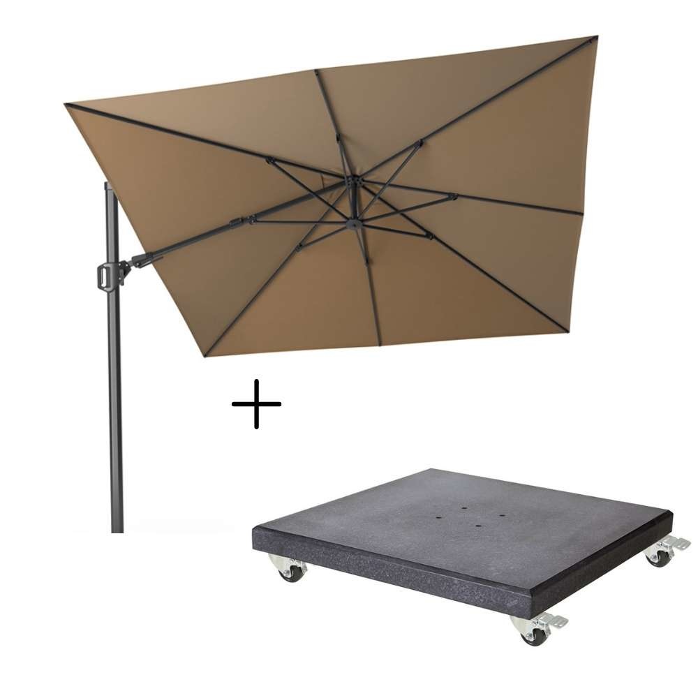 Challenger T² zweefparasol | 300x300cm met Modena parasolvoet 90kg | taupe afbeelding
