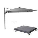 Challenger T² zweefparasol - premium doek | 300x300cm met Modena parasolvoet 90kg | Manhattan