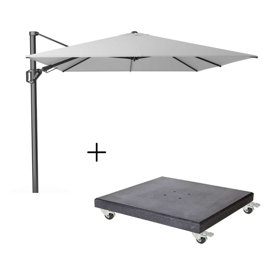 Challenger T² zweefparasol | 350x260cm met Modena parasolvoet 120kg | Light Grey