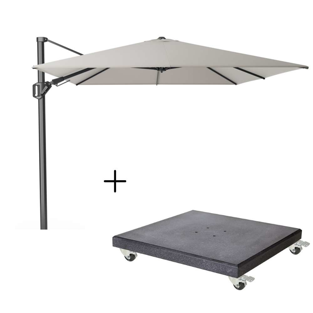 Challenger T² zweefparasol - premium doek | 350x260cm met Modena parasolvoet 120kg | Manhattan