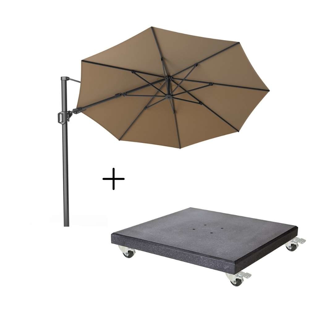 Challenger T² zweefparasol | Ø350cm rond met Modena parasolvoet 120kg | taupe afbeelding