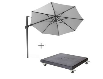 Challenger T² zweefparasol | Ø350cm rond met Modena parasolvoet 120kg | Light grey