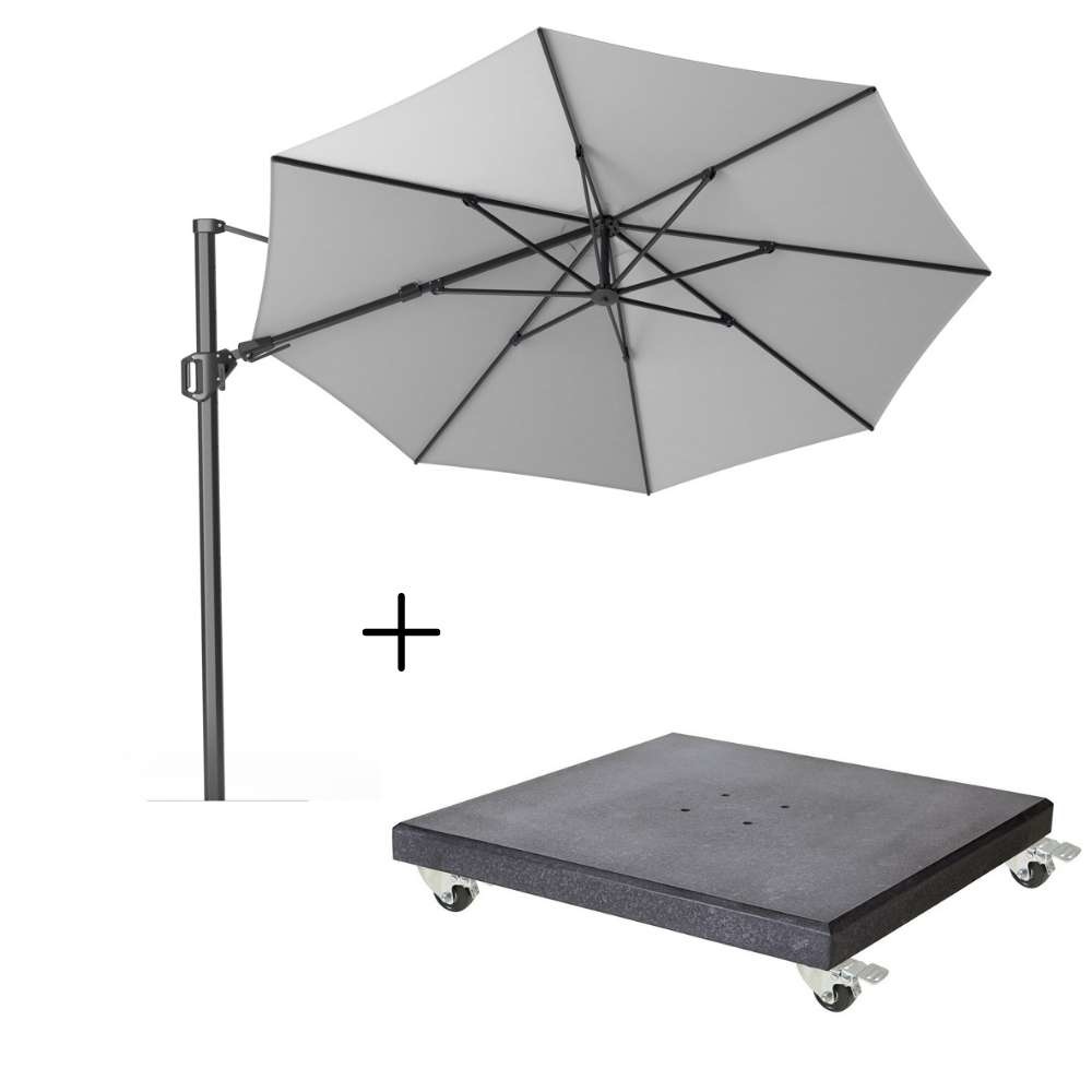 Challenger T² zweefparasol | Ø350cm rond met Modena parasolvoet 120kg | Light grey afbeelding