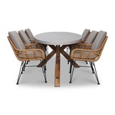 Livorno/Carlos taupe dining tuinset | 6 personen | betonlook + hardhout | 240cm