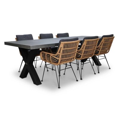 Lyon/Carlos dining tuinset | 6 personen | betonlook + wicker | 250cm