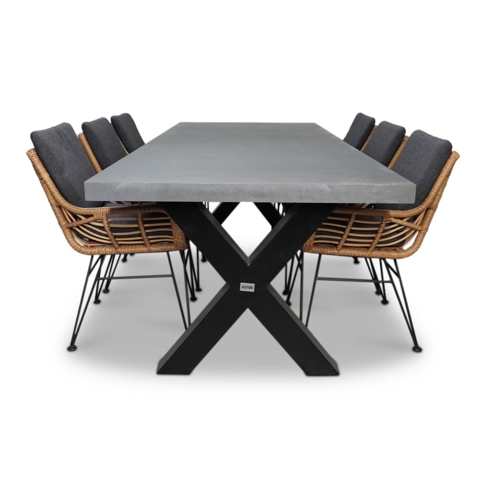 Lyon/Carlos dining tuinset | 6 personen | betonlook + wicker | 250cm