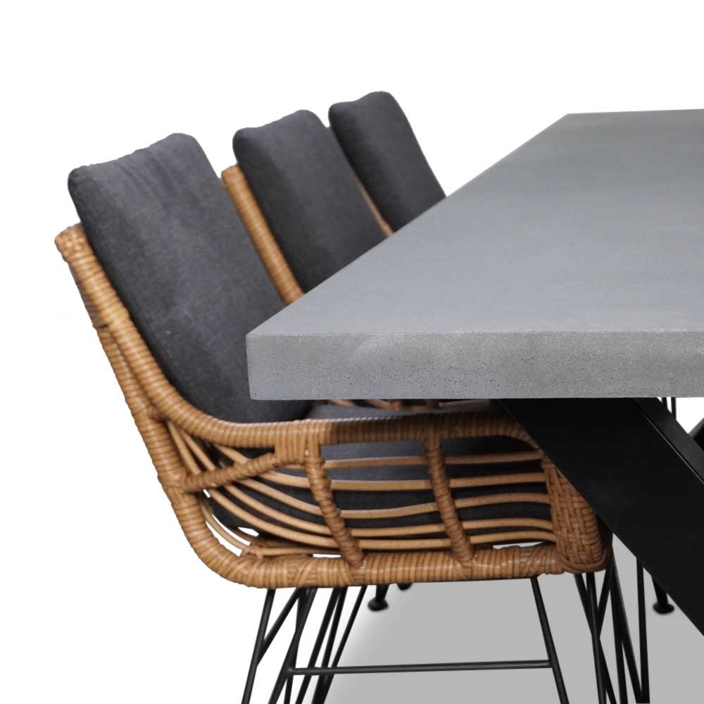 Lyon/Carlos dining tuinset | 6 personen | betonlook + wicker | 250cm