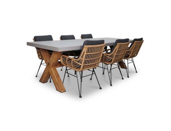 Norwich/Carlos dining tuinset | 6 personen | betonlook + wicker | 250cm