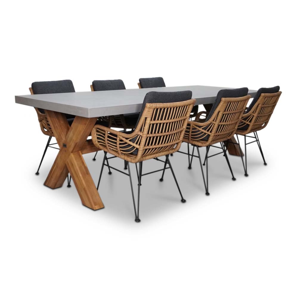 Norwich/Carlos dining tuinset | 6 personen | betonlook + wicker | 250cm afbeelding