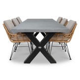Lyon/Carlos taupe dining tuinset | 6 personen | betonlook + hardhout | 250cm