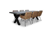 Lyon/Carlos taupe dining tuinset | 6 personen | betonlook + hardhout | 250cm
