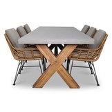 Norwich/Carlos taupe dining tuinset | 6 personen | betonlook + hardhout | 250cm
