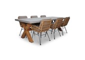 Norwich/Carlos taupe dining tuinset | 6 personen | betonlook + hardhout | 250cm