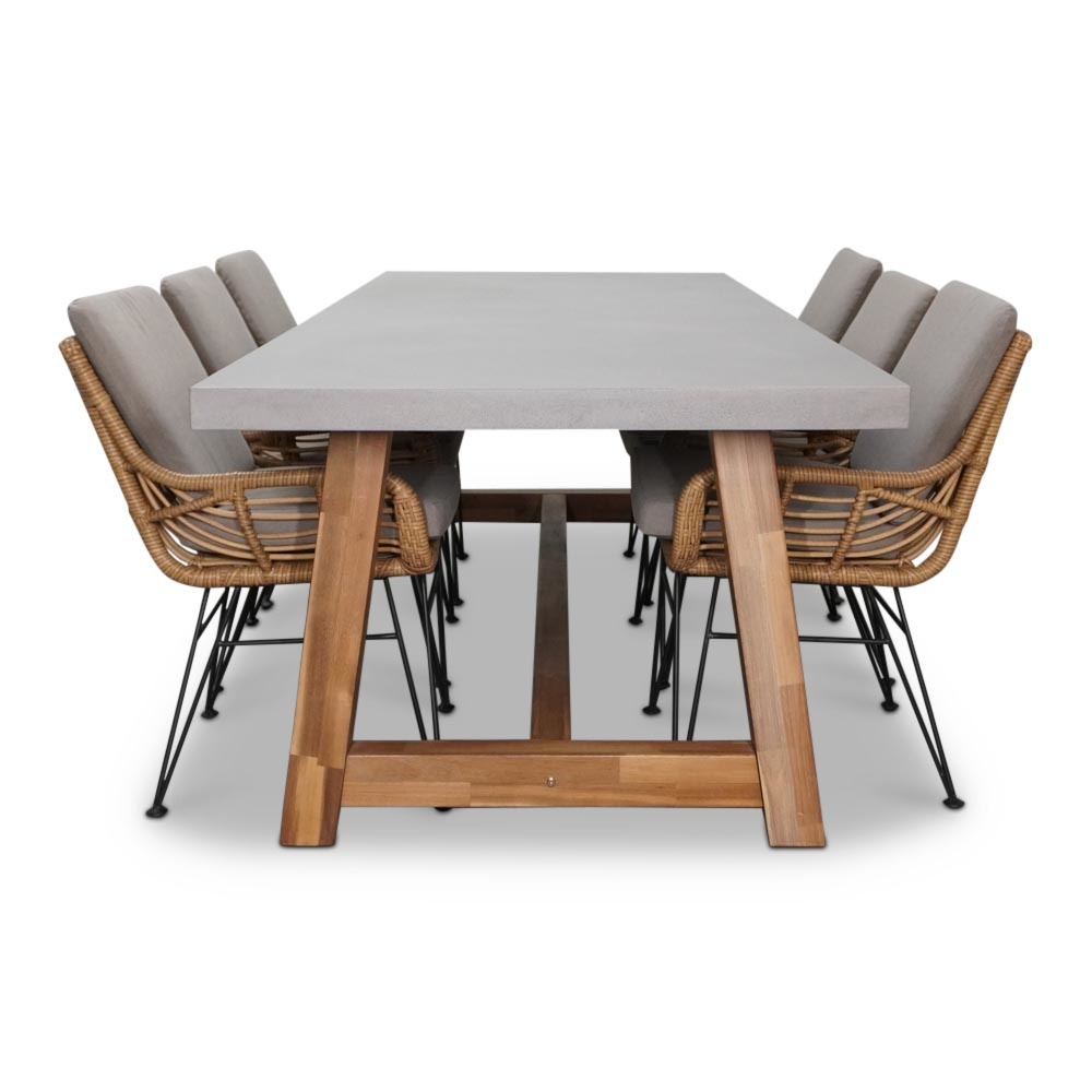 Veltis/Carlos taupe dining tuinset | 6 personen | betonlook + hardhout | 250cm