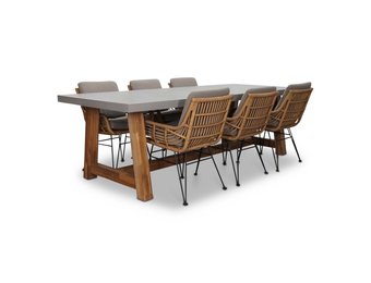 Veltis/Carlos taupe dining tuinset | 6 personen | betonlook + hardhout | 250cm