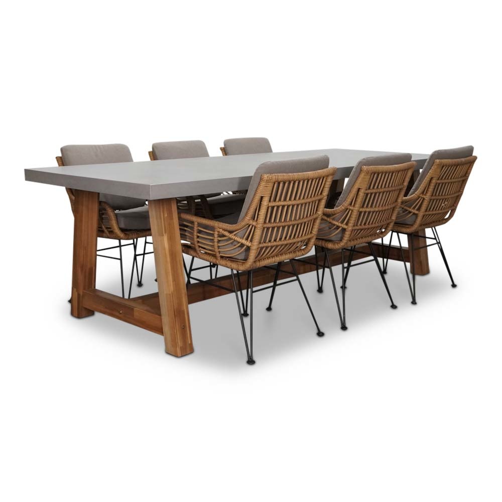 Veltis/Carlos taupe dining tuinset | 6 personen | betonlook + hardhout | 250cm