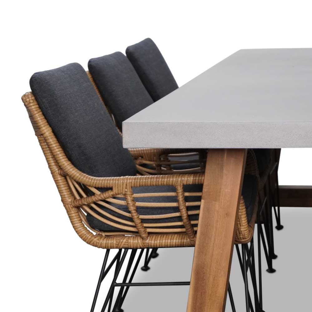 Veltis/Carlos antraciet dining tuinset | 6 personen | betonlook + wicker | 250cm