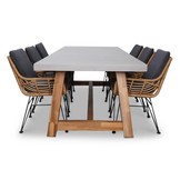 Veltis/Carlos antraciet dining tuinset | 6 personen | betonlook + wicker | 250cm