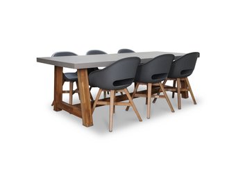 Veltis/Karlstad antraciet dining tuinset | 6 personen | betonlook + hardhout | 250cm