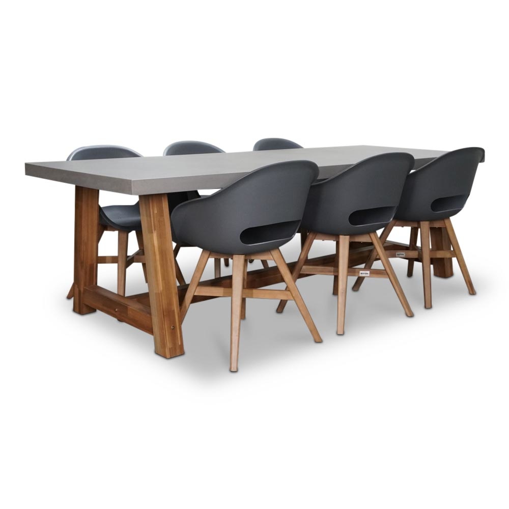 Veltis/Karlstad antraciet dining tuinset | 6 personen | betonlook + hardhout | 250cm