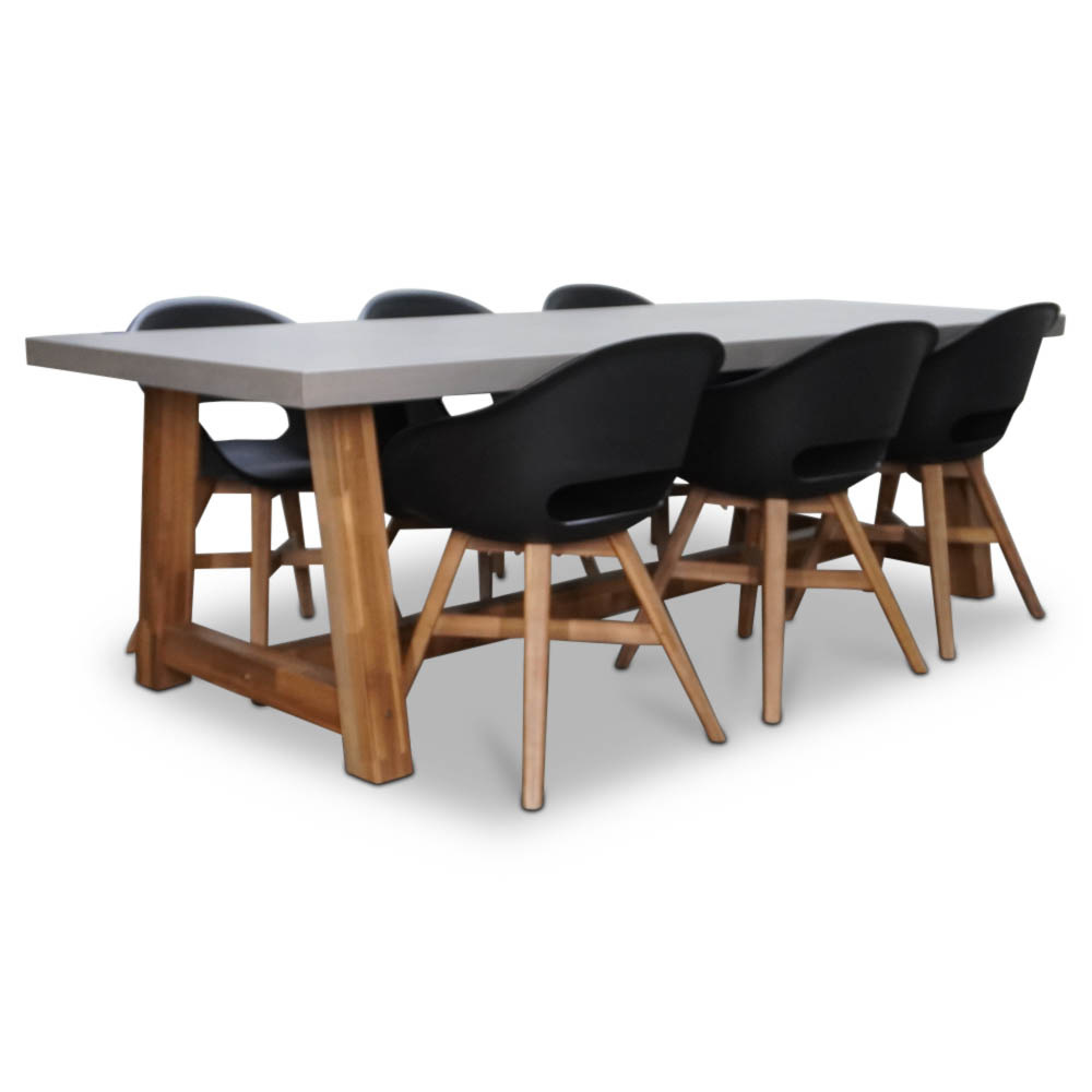 Veltis/Karlstad zwart dining tuinset | 6 personen | betonlook + kunststof | 250cm afbeelding