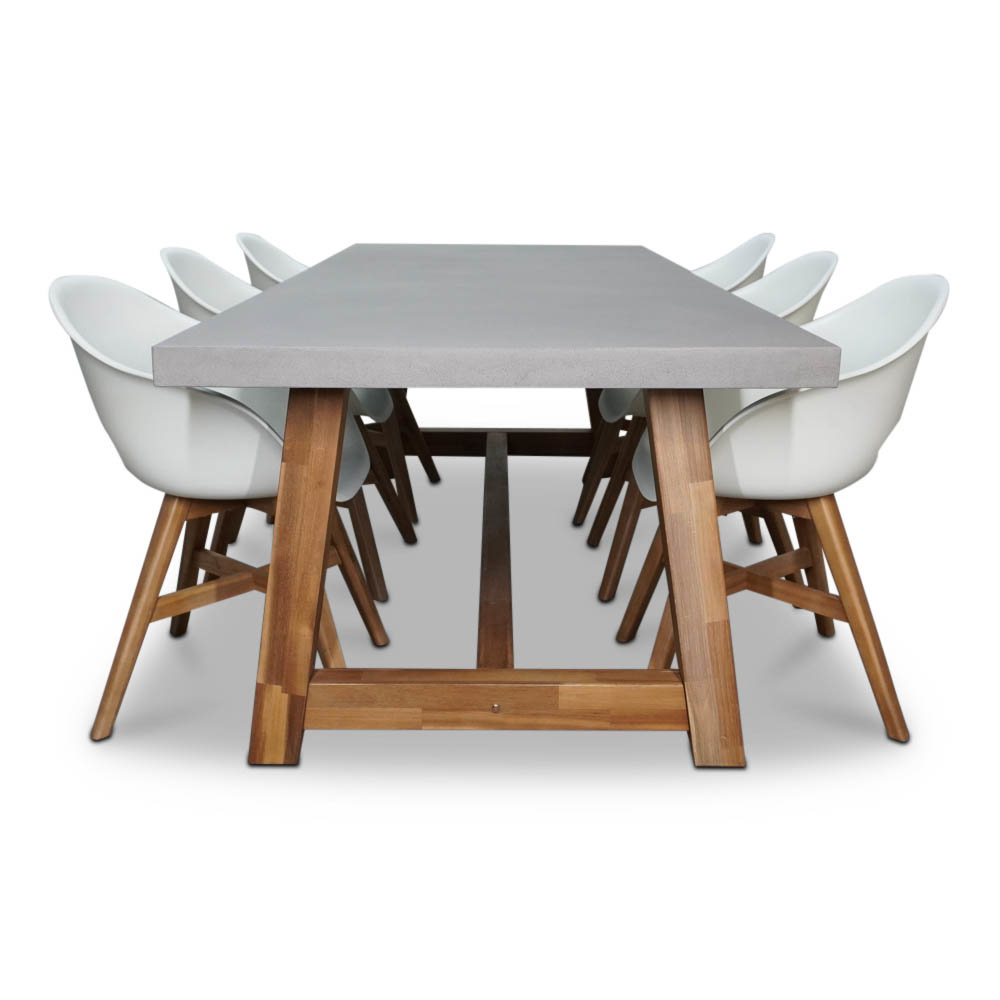 Veltis/Karlstad wit dining tuinset | 6 personen | betonlook + kunststof | 250cm